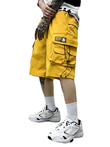 shownicer Herren Techwear Shorts Kurze Hosen Sommer Baggy Hip Hop Cargo Shorts Bermudas Chino Jogger Hose Casual Männer Streetwear Multi Tasche X04 Gelb L von shownicer