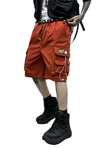 shownicer Herren Techwear Shorts Kurze Hosen Sommer Baggy Hip Hop Cargo Shorts Bermudas Chino Jogger Hose Casual Männer Streetwear Multi Tasche X04 Rot XXL von shownicer