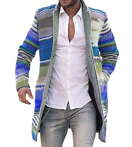 shownicer Herren Wollmantel Langarm Wintermantel Warm Cardigan Schlank Lange Windbreaker Jacken Bunt Knopf Lässige Mantel Outwear Mit Reverskragen Blau S von shownicer