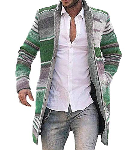 shownicer Herren Wollmantel Langarm Wintermantel Warm Cardigan Schlank Lange Windbreaker Jacken Bunt Knopf Lässige Mantel Outwear Mit Reverskragen Grün XL von shownicer