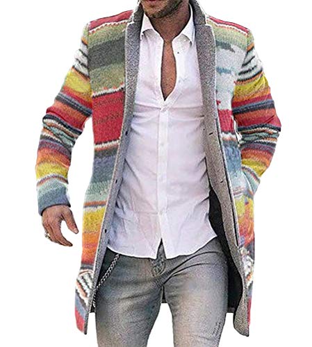 shownicer Herren Wollmantel Langarm Wintermantel Warm Cardigan Schlank Lange Windbreaker Jacken Bunt Knopf Lässige Mantel Outwear Mit Reverskragen Mehrfarbig XL von shownicer