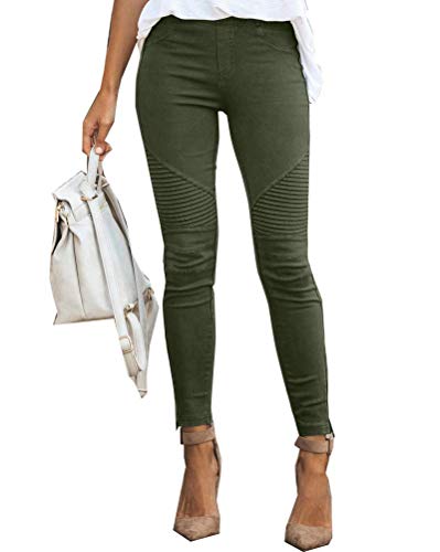 shownicer Hosen Damen Elegant Hohe Taille Stretch Leggings Slim Bleistifthose Freizeithose Skinny Einfarbig Bequeme Sporthose Jeggings B Dunkelgrün M von shownicer