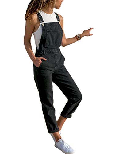 shownicer Jeanslatzhose Damen Latzhose Jeans Lange Hose Denim Overall Jumpsuit Playsuit Jeans Vintage Loose Fit Hoseanzug Romper B Schwarz S von shownicer