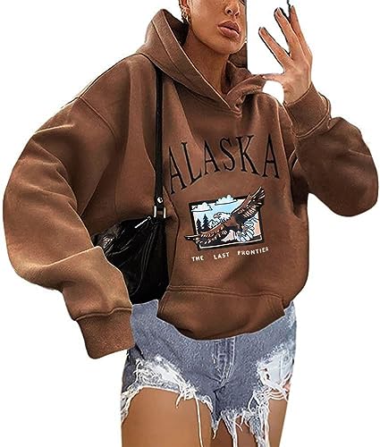 shownicer Kapuzenpullover Für Damen Herbst Winter Hoodie Letter Print Sweatshirt Lose Casual Langarm Hip Hop Langarmshirt Pullover mit Kapuze Sport Hoodie Z1 Khaki S von shownicer