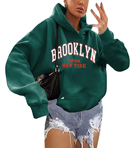 shownicer Kapuzenpullover Für Damen Herbst Winter Hoodie Letter Print Sweatshirt Lose Casual Langarm Hip Hop Langarmshirt Pullover mit Kapuze Sport Outerwear X1 Grün L von shownicer