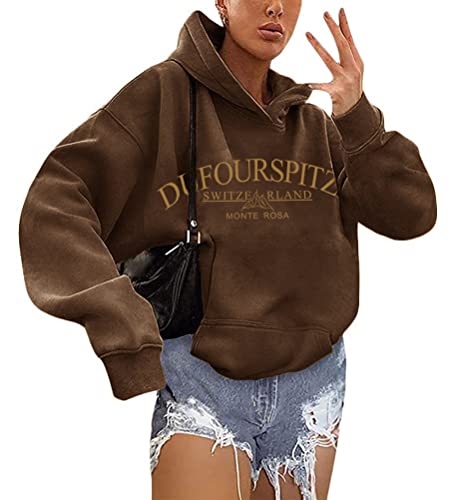 shownicer Kapuzenpullover Für Damen Herbst Winter Hoodie Letter Print Sweatshirt Lose Casual Langarm Hip Hop Langarmshirt Pullover mit Kapuze Sport Outerwear X4 Khaki L von shownicer