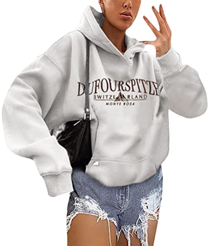 shownicer Kapuzenpullover Für Damen Herbst Winter Hoodie Letter Print Sweatshirt Lose Casual Langarm Hip Hop Langarmshirt Pullover mit Kapuze Sport Outerwear X4 Weiß L von shownicer