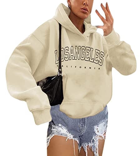 shownicer Kapuzenpullover Für Damen Herbst Winter Hoodie Letter Print Sweatshirt Lose Casual Langarm Hip Hop Langarmshirt Pullover mit Kapuze Sport Outerwear X6 Beige S von shownicer