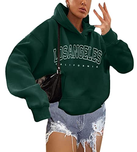 shownicer Kapuzenpullover Für Damen Herbst Winter Hoodie Letter Print Sweatshirt Lose Casual Langarm Hip Hop Langarmshirt Pullover mit Kapuze Sport Outerwear X6 Dunkelgrün L von shownicer