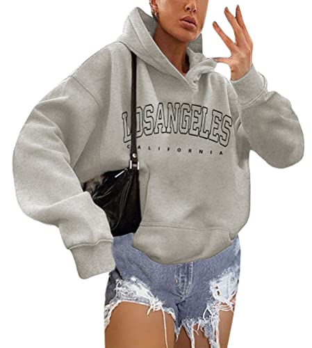 shownicer Kapuzenpullover Für Damen Herbst Winter Hoodie Letter Print Sweatshirt Lose Casual Langarm Hip Hop Langarmshirt Pullover mit Kapuze Sport Outerwear X6 Grau S von shownicer