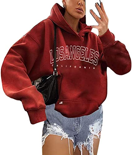 shownicer Kapuzenpullover Für Damen Herbst Winter Hoodie Letter Print Sweatshirt Lose Casual Langarm Hip Hop Langarmshirt Pullover mit Kapuze Sport Outerwear X6 Rot L von shownicer