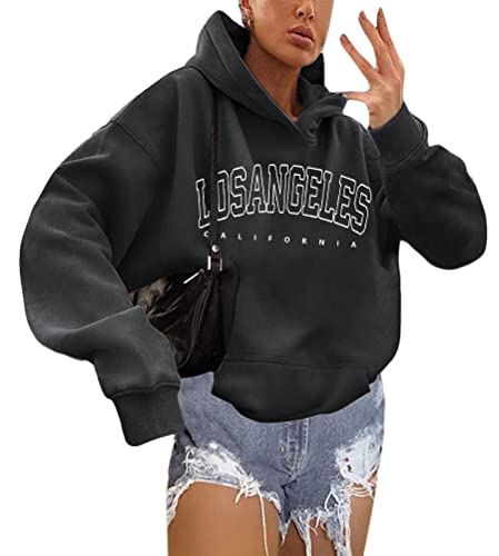 shownicer Kapuzenpullover Für Damen Herbst Winter Hoodie Letter Print Sweatshirt Lose Casual Langarm Hip Hop Langarmshirt Pullover mit Kapuze Sport Outerwear X6 Schwarz M von shownicer