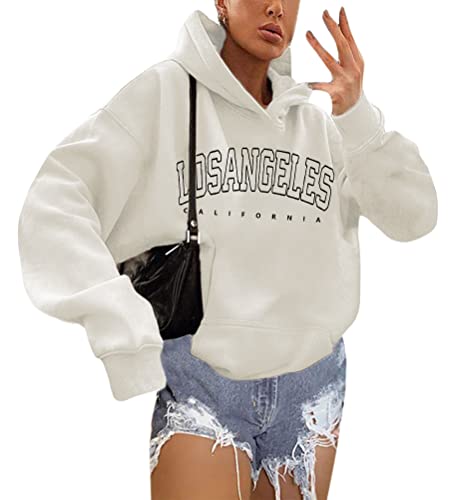 shownicer Kapuzenpullover Für Damen Herbst Winter Hoodie Letter Print Sweatshirt Lose Casual Langarm Hip Hop Langarmshirt Pullover mit Kapuze Sport Outerwear X6 Weiß L von shownicer