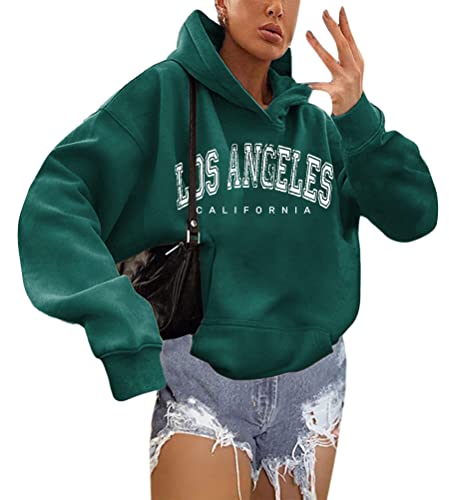 shownicer Kapuzenpullover Für Damen Herbst Winter Hoodie Letter Print Sweatshirt Lose Casual Langarm Hip Hop Langarmshirt Pullover mit Kapuze Sport Outerwear X8 Grün M von shownicer