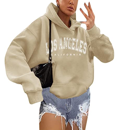 shownicer Kapuzenpullover Für Damen Herbst Winter Hoodie Letter Print Sweatshirt Lose Casual Langarm Hip Hop Langarmshirt Pullover mit Kapuze Sport Outerwear X8 Khaki M von shownicer