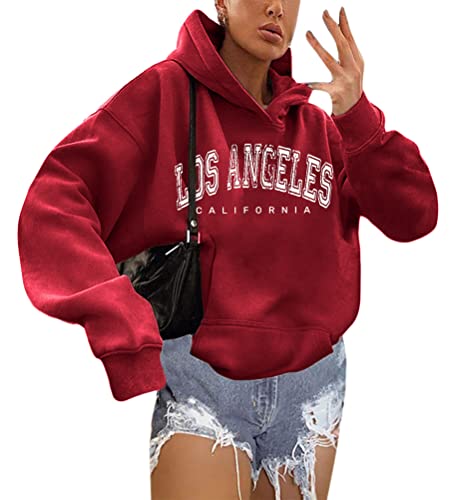 shownicer Kapuzenpullover Für Damen Herbst Winter Hoodie Letter Print Sweatshirt Lose Casual Langarm Hip Hop Langarmshirt Pullover mit Kapuze Sport Outerwear X8 Rot S von shownicer