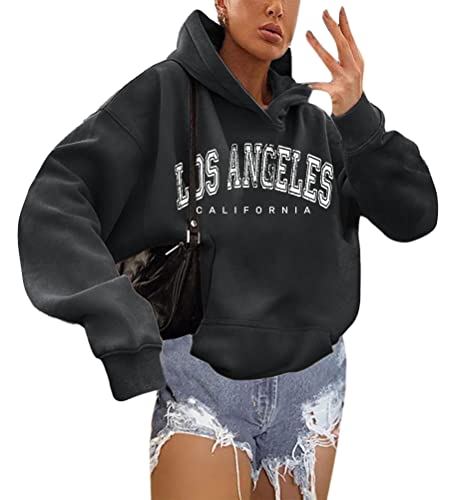 shownicer Kapuzenpullover Für Damen Herbst Winter Hoodie Letter Print Sweatshirt Lose Casual Langarm Hip Hop Langarmshirt Pullover mit Kapuze Sport Outerwear X8 Schwarz M von shownicer