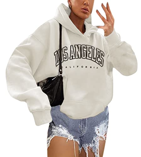 shownicer Kapuzenpullover Für Damen Herbst Winter Hoodie Letter Print Sweatshirt Lose Casual Langarm Hip Hop Langarmshirt Pullover mit Kapuze Sport Outerwear X9 Weiß L von shownicer