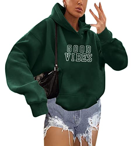 shownicer Kapuzenpullover Für Damen Herbst Winter Hoodie Letter Print Sweatshirt Lose Casual Langarm Hip Hop Langarmshirt Pullover mit Kapuze Sport Outerwear Y1 Grün M von shownicer