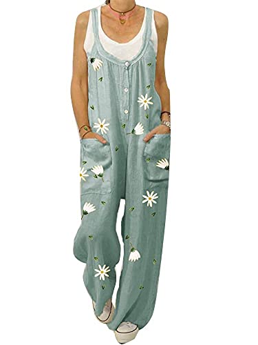 shownicer Latzhose Damen Jumpsuit mit Träger Taschen Sommer Retro Overalls Lose Hose Lange Baggy Blumen Playsuit Romper Sommerhose F Grün XL von shownicer