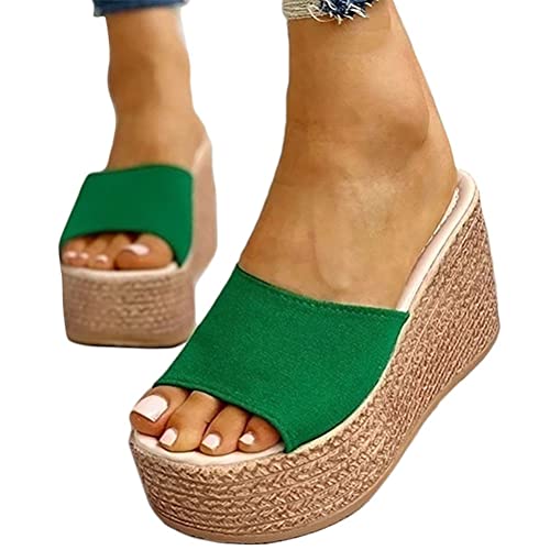 shownicer Plateau Sandalen Damen Espadrilles Casual Keilsandalen Frauen Sommer Faux Leder mit Knöchelriemen Plattform Offene Schuhe Flip Flops Freizeit Sommerschuhe X2 Grün 43 EU von shownicer