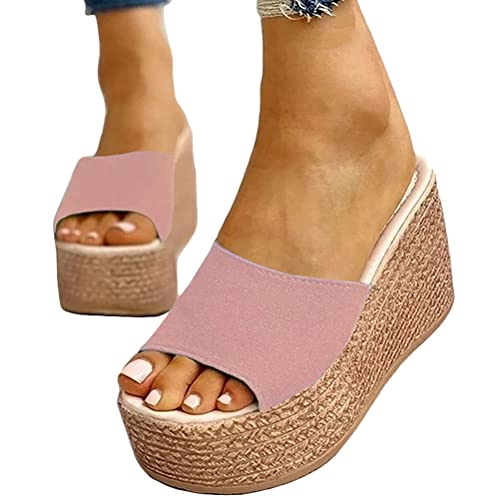 shownicer Plateau Sandalen Damen Espadrilles Casual Keilsandalen Frauen Sommer Faux Leder mit Knöchelriemen Plattform Offene Schuhe Flip Flops Freizeit Sommerschuhe X2 Rosa 38 EU von shownicer