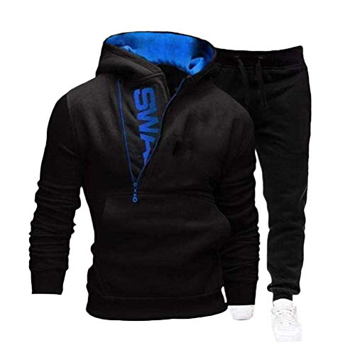 shownicer Trainingsanzug Herren Jogginganzug für Männer Sportanzug Freizeitanzug Jogginghose & Zip Sweatshirt Hoodie Streetwear A Schwarz A L von shownicer