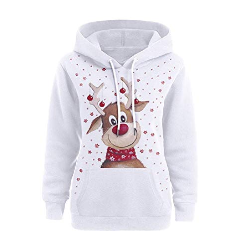 shownicer Weihnachten Pullover Damen Weihnachtspulli Teenager Rudolph Rentier Elfe Kapuzen Kapuzenpulli Christmas Sweatshirt Xmas Pulli Schneemann Hoodie Weihnachtspullover Kapuzenpullover Stil C XL von shownicer