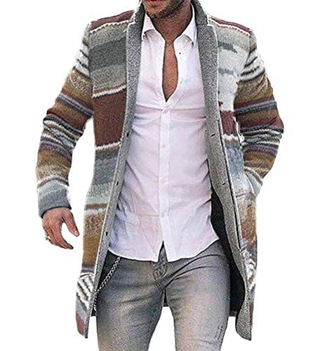 shownicer Winter Strickjacke Herren Wollmantel Langarm Wintermantel Warm Cardigan Schlank Lange Windbreaker Jacken Bunt Knopf Lässige Mantel Outwear Strickpullover Mit Reverskragen Braun L von shownicer