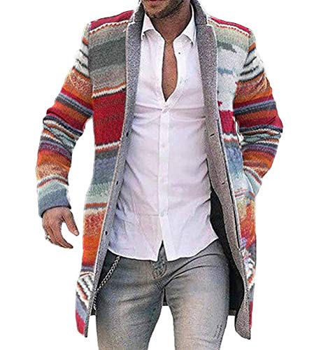 shownicer Winter Strickjacke Herren Wollmantel Langarm Wintermantel Warm Cardigan Schlank Lange Windbreaker Jacken Bunt Knopf Lässige Mantel Outwear Strickpullover Mit Reverskragen Rot L von shownicer