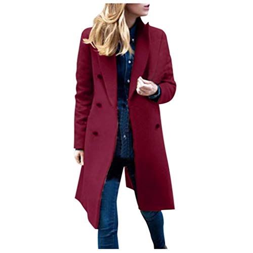 shownicer Wintermantel Damen Blazer Winter Mantel Elegant Warm Frauenmantel Beiläufige Business Outwear Knopf Klassische Vintage Zweireihig Revers Schlack Slim Fit Trenchcoat Mit Taschen Weinrot L von shownicer