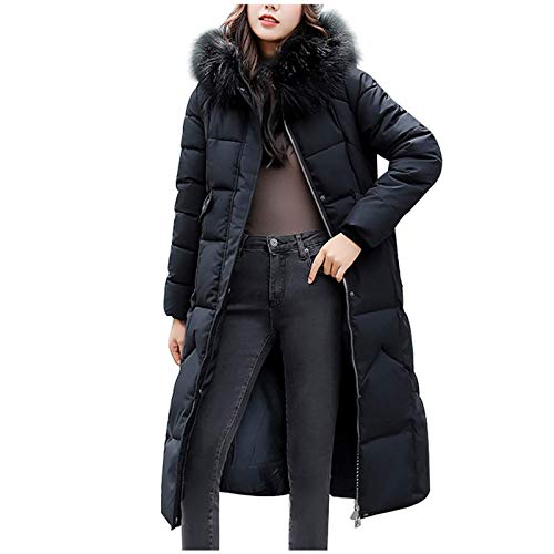 shownicer Wintermantel Damen Lange Winterjacke Winterparka Warm Slim Fit Jacke Dicker Stepp Mantel Frauen Übergangsjacke Coat Outwear Mit Pelzkapuze Reißverschluss Schwarz L von shownicer