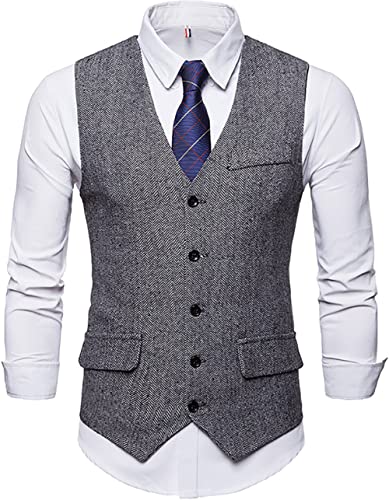 Showu Herren Paisley Weste Slim Fit Geschäft Hochzeit Elegant Anzugweste Stil Blazer (Fischgrätenmuster/Schwarz-Weiß3, X-Large) von RONGKIM