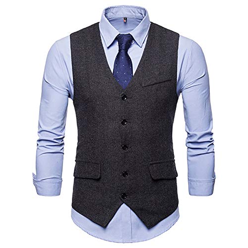 Showu Herren Paisley Weste Slim Fit Geschäft Hochzeit Elegant Anzugweste Stil Blazer (Fischgrätenmuster/Schwarz3, Large) von RONGKIM