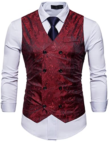 Showu Herren Paisley Weste Slim Fit Geschäft Hochzeit Elegant Anzugweste Stil Blazer von Showu