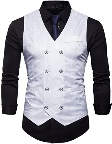 Showu Herren Paisley Weste Slim Fit Geschäft Hochzeit Elegant Anzugweste Stil Blazer von Showu