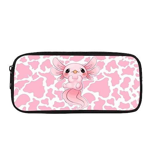 Showudesigns Axolotl Federmäppchen für Teenager-Mädchen, Stifttaschen, langlebige Kosmetiktaschen für Reisen, Arbeit, Schule, Organizer, Mehrzwecktasche, rosa Kuh, Schreibwaren-Tasche, Lernzubehör von Showudesigns