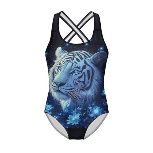Showudesigns Badeanzug für Mädchen, überkreuzte Badeanzüge, Einteiler, tiger, 7-8 Jahre von Showudesigns