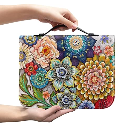 Showudesigns Bunte Blumen-Bibelhülle für Frauen, Bibelhüllen, leichte Bibelhalter-Taschen mit Aufbewahrungstaschen, Stiftfächer, Schrift, Tasche, XL-Größe, Heiliger Buchschutz, Grün von Showudesigns