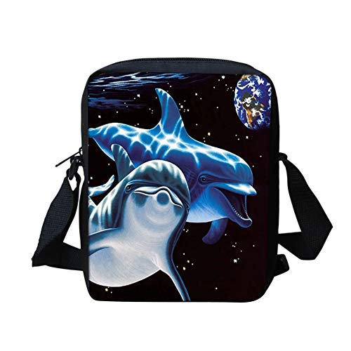 Showudesigns Crossbody Tasche für Kinder Jungen Mädchen Kleine Umhängetasche Messenger Taschen, Weltraum-Delfin, Einheitsgröße von Showudesigns