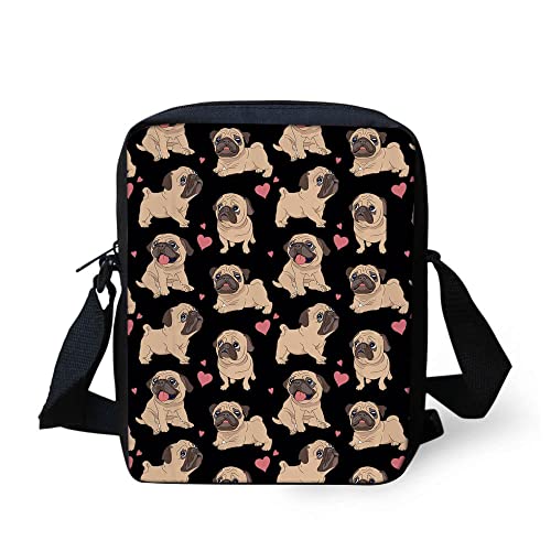 Showudesigns Crossbody Tasche für Kinder Jungen Mädchen Kleine Umhängetasche Messenger Taschen, mops, Einheitsgröße von Showudesigns