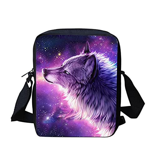 Showudesigns Crossbody Tasche für Kinder Jungen Mädchen Kleine Umhängetasche Messenger Taschen, wolf, Einheitsgröße von Showudesigns