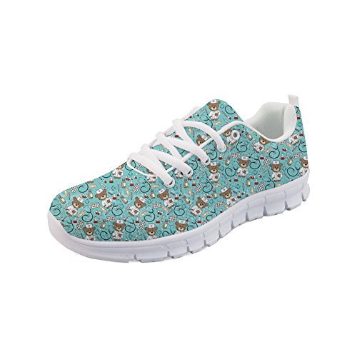 Showudesigns Damen Herren Laufschuhe Atmungsaktiv Gym Turnschuhe Freizeit Sportschuhe Sneaker Schuhgröße 40 Blau Krankenschwester Bär (Nurse Bear Print) von Showudesigns