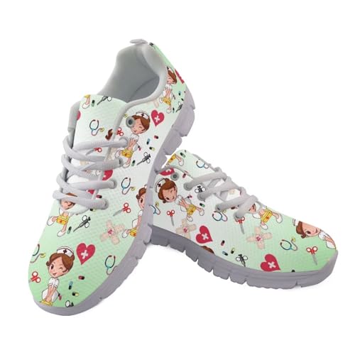Showudesigns Damen Krankenschwester Schuhe Süße Nurse Sneaker Bequeme Damenschuhe Leichte Sportschuhe Leichtathletikschuhe für Gym Outdoor Walking 40 Grün Farbverlauf Weiß von Showudesigns