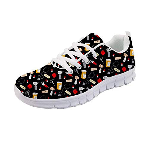 Showudesigns Damen Laufschuhe Sportschuhe Bequeme Air Laufschuhe Schnürer Running Shoes Mode und Freizeit Nurse Print - Größe: 39 von Showudesigns