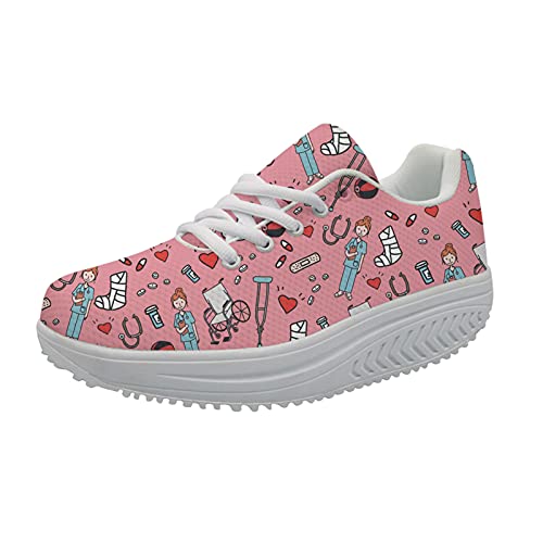 Showudesigns Damen Rosa Schuhe Krankenschwester Turnschuhe Sportschuhe Laufschuhe Atmungsaktiv Sneaker 40 Fitnessschuhe Freizeit Walkingschuhe von Showudesigns
