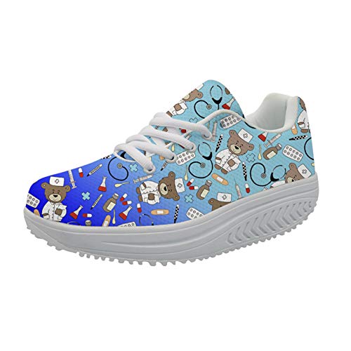 Showudesigns Damen Schuhe Krankenschwester Bär Laufen Turnschuhe leichte Sporthalle Casual Running Walking Trainer Blauer Farbverlauf 37 von Showudesigns