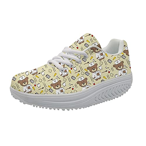 Showudesigns Damen Schuhe Mit Keilabsatz Krankenschwester Bär Gymnastikschuhe Laufschuhe Sneaker 41 Sportschuhe Freizeitschuhe Bequeme Walkingschuhe Gelb von Showudesigns