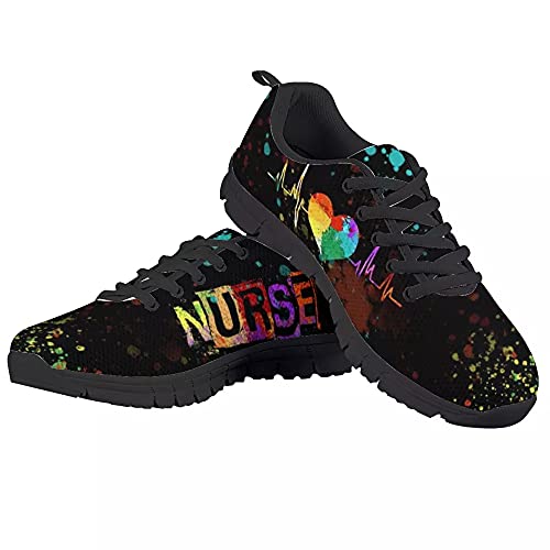 Showudesigns Damen Sneaker Schuhe Krankenschwester Schwester Schuhe,Jugendliche Mädchen Leichtgewichts Atmungsaktiv Walkingschuhe Schnürhalbschuhe Schwarz 42 von Showudesigns