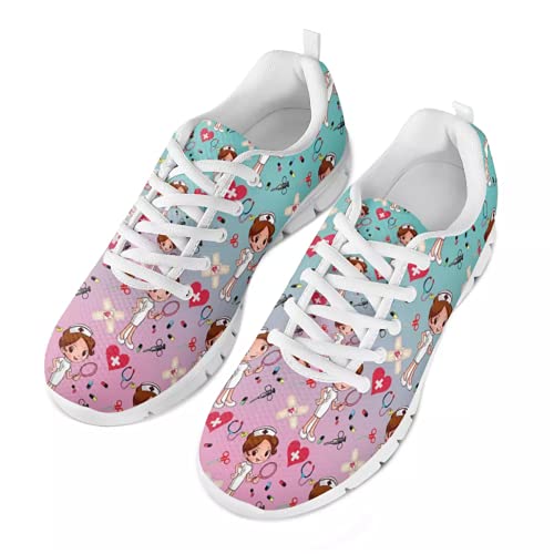 Showudesigns Damen-Sneaker Schwester Jugend Liche Schnürschuhe Komfort Turnschuhe Krankenschwestern Schuhe Sport Gym Flache Trainingsschuh Rosa und Aqua EU 37 von Showudesigns